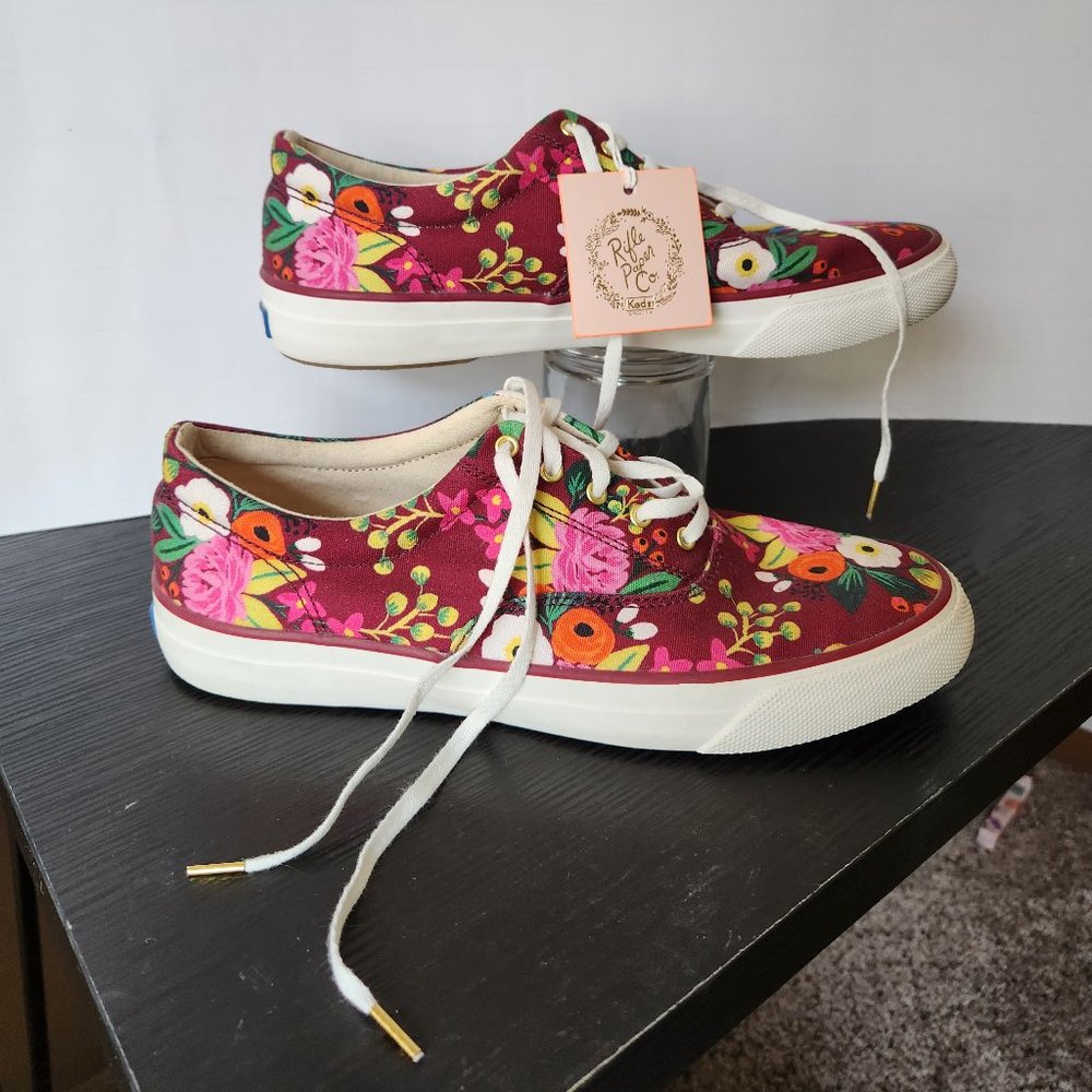 Keds x Rifle Paper Co. Anchor Vintage Blossoms Sneakers Floral Burgundy W Size 9